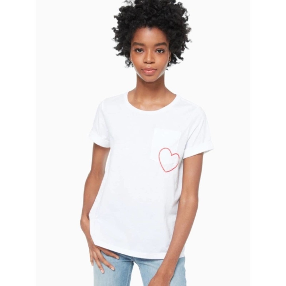 kate spade White Short Sleeve Tee with Red Heart Pocket